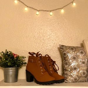 brown faux leather suede boots